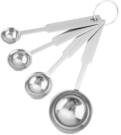 4 Pcs Stainless Steel Measuring Spoon Coffee Measuring Scoop Small Long Handle Tablespoon Round Metal Spoons Spice Jar Teaspoon for Cooking Baking