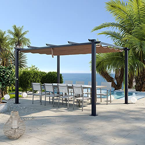 Tonnelle/Pergola Aluminium 3x4m Toile coulissante rétractable - Gris/Taupe-Ohio XL