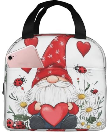 NUYFVG Lunchtasche für Reisen, Arbeit, Picknick, Happy Valentines Day, Zwerg, Liebe, Herzen, wiederverwendbare Bento-Box, Lunch-Tragetasche, Handtaschen, hohe Kapazität, für Kinder und Erwachsene