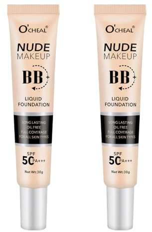 2 Stück Bb Creme Getönte Tagescreme mit Lichtschutzfaktor mit SPF 50+, Hellt Den Hautton Auf Mit Multi-Effekt-Reparatur Und Hautaufhellung Foundation für Alle Hauttypen Natürliche Farbe(30g)