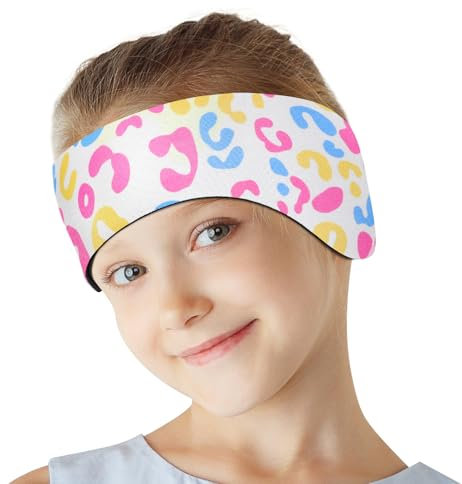 HeySplash Schwimm Stirnband Kinder, Ohrenschutz Schwimmen Kinder Neopren Stirnband mit Hohe Elastizität, Klettverschluss, Schwimmstirnbänder Kinder Wasserdicht Schwimmen Baden, M, Bunte Leopard