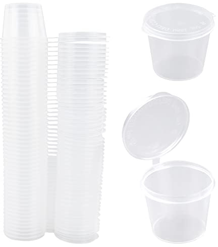 LTISHABILTD Small Containers with Lids, Slime Containers, 25ml Plastic Pots for Sauce Dips, Salads