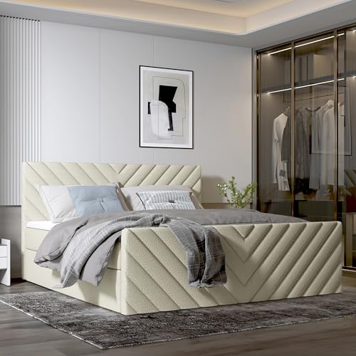 Imebel Boxspringbett 200x200 mit Bettkasten - Bett mit Matratze H3 und 2 Bettkästen - Schlafzimmerbett mit Topper - Bequemes und Elegantes Doppelbett für das Schlafzimmer