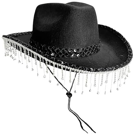Generisch Cowboy Hut Herren | Westernhut für Kostümfeste | Modischer Glitzer Countrystyle-Kopfbedeckung mit Strass-Quaste für Musikfestivals und Partys
