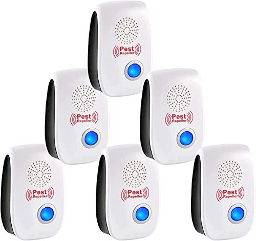 Repelente Ultrasónico de Plagas, 6 Pack Electrónico Repelente Mosquitos Control de Plagas, Repelente Ultrasónico Mosquitos para Anti Moscas, Ratones, Cucarachas, Arañas, Roedores