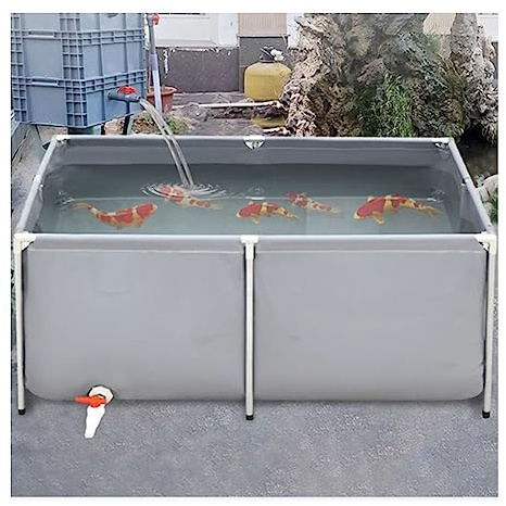Grauer runder Fischteich mit Segeltuchrahmen, 1 x 0,6 x 0,4 m, aufblasbarer Swimmingpool mit Metallhalterung und Ablassventil, strapazierfähiges PVC für Spaß im Freien