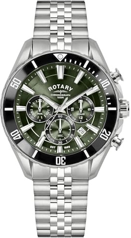 Rotary Men's Apex 100 Chronograph 100M Water Resistance Green Dial Stainless Steel Bracelet Watch