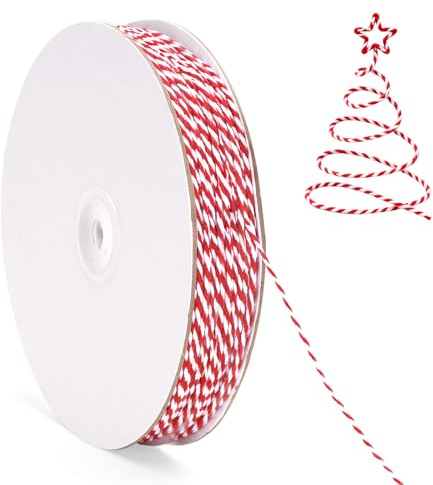 G2PLUS Rot Weiß Geschenkschnur 2mm, 100m Weihnachten Baumwollschnur, Bastelschnur Dekokordel für DIY und Geschenkverpackung