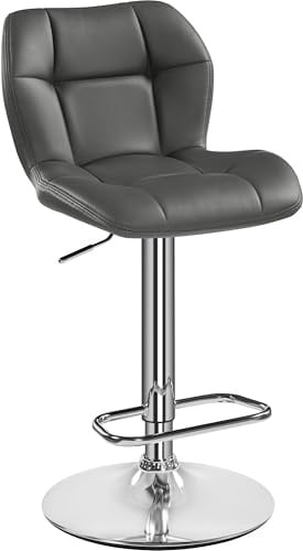 Yaheetech Height Adjustable Swivel Bar Stools with Backrest, Grey | 360° swivel, Shell-shaped backrest Leather Breakfast Bar Chairs Fits Multiple Heights, for Home Kitchen, Dining, Restaurant