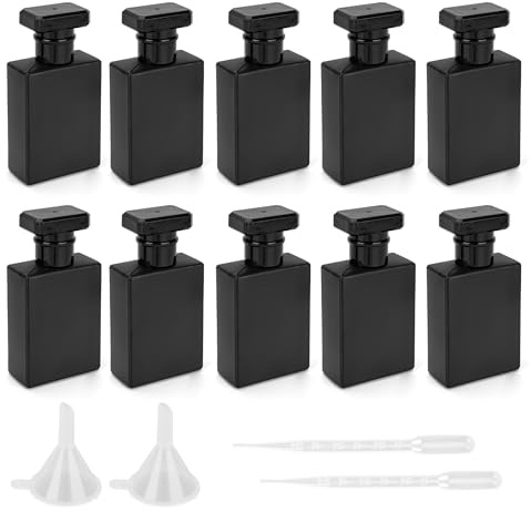 YKUKIZEE 10PCS 30ml Black Glass Perfume Bottle, Empty, Refillable, Square | Perfume Spray Bottles, Portable, 1 oz, Glass Fragrance Atomiser Bottle, for Travel, Women, Men