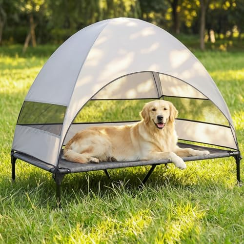 Snagle Paw Larger Dog Bed With Canopy,Raised Outdoor Dog Bed with Anti-Slip Feet,Wider Shade Pet Cot with Breathable Mesh,Waterproof Pet Cot for Large Dogs Camping,Indoor& Outdoor Use