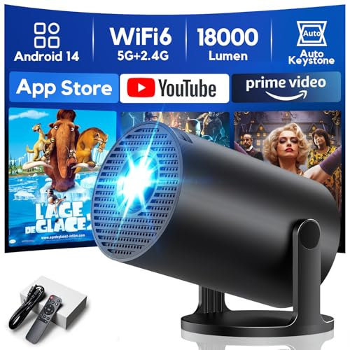 [App Integrata & 2026 Upgraded] Mini Proiettore 4K Supporta 18000 lumen, AKIYO O2 Proiettore Portatile WiFi 6 BT 5.4, Auto Keystone, Ruotabile 180°, Dual Control Compatibile con HDMI/Phone/Laptop | 2026 Upgraded Auto Keystone, Ruotabile 180°, Dual Control Compatibile con HDMI/Phone/Laptop, Nero