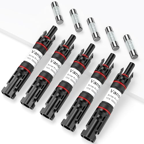 Vansdon Lot de 5 porte-fusibles solaires 15 A en ligne, porte-fusible solaire PV, connecteur de fusible solaire étanche pour panneau solaire et contrôleur solaire