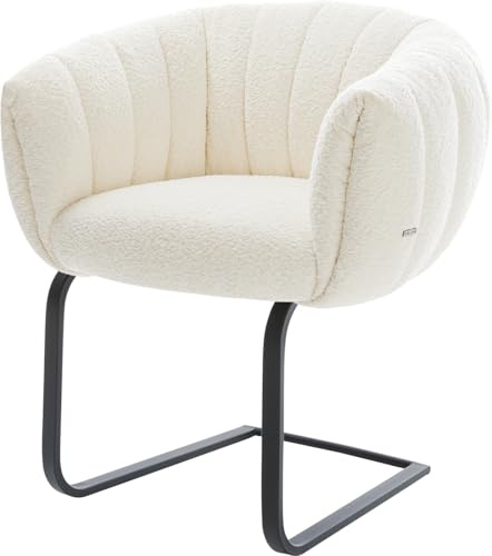 DELIFE Schwingstuhl Jada-Flex Freischwinger flach Schwarz Bouclé Weiß Taschenfederkern