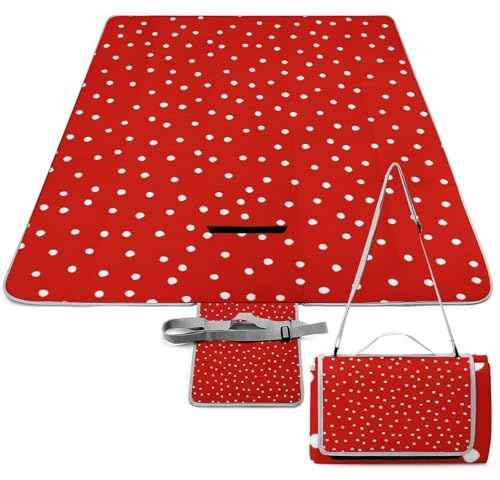 Cmagnifico Picknickmatte, quadratisch, mit roten und weißen Punkten, 148 x 148 cm