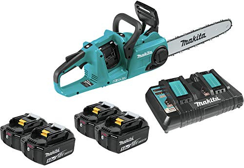 Makita XCU03PT1 18V X2 (36V) LXT Lithium-Ion Brushless Cordless 14 Chain Saw Kit with, 4 Batteries (5.0Ah)