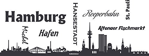 GRAZDesign Wandtattooo Skyline Hamburg Aufkleber Wohnzimmer Büro Wandaufkleber Wandsticker, Jugendzimmer, Wanddeko Wohnbereich Größe XXL, 105x40cm, 073 dunkelgrau