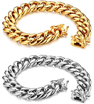 JewelryWe Herren Armband Edelstahl Panzerkette: 2pcs Top Qualität Klassische Einfache Panzerarmband Armkette Armreif mit Sicherheitsschließe Geschenk für Männer Gold Silber