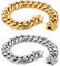 JewelryWe Herren Armband Edelstahl Panzerkette: 2pcs Top Qualität Klassische Einfache Panzerarmband Armkette Armreif mit Sicherheitsschließe Geschenk für Männer Gold Silber