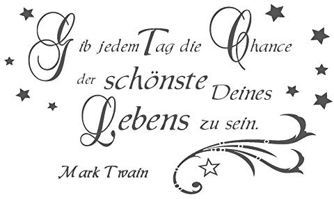timalo® Wandtattoo 'Zitat: Gib jedem Tag die Chance der schönste Deines Lebens zu sein (Mark Twain) - Sprüche mit Sternen' | 68022-a1-hellgruen-100x58