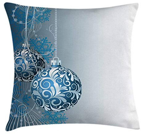 ABAKUHAUS Weihnachten Kissenbezug, Schneeflockemotiven Strudel, Wasser und Schmutz resistent Stoff Digital Druck Für den Innen oder Außen Bereich, 40 x 40 cm, Blau Hellblau Weiß