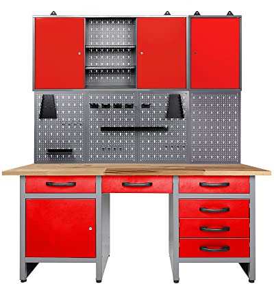Ondis24 Werkstatteinrichtung rot 160 cm breit, Werkbank, Werkzeugschrank, Werkzeugwand