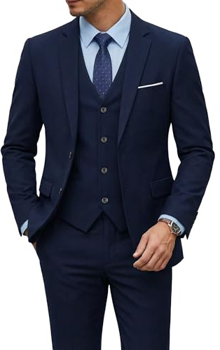 MrSure Men’s 3 Piece Suit Blazer, Slim Fit Tux with 2 Button, Jacket Vest Pants & Tie Set for Party, Wedding and Business