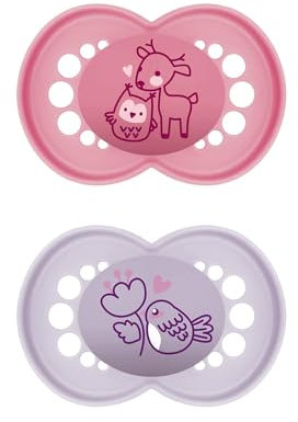MAM Original Schnuller im 2er-Set, zahnfreundlicher Baby Schnuller aus nachhaltigen & bio-erneuerbaren Materialien, Sauger aus MAM SkinSoft Silikon, mit Schnullerbox, 6-16 Monate, Reh/Vogel