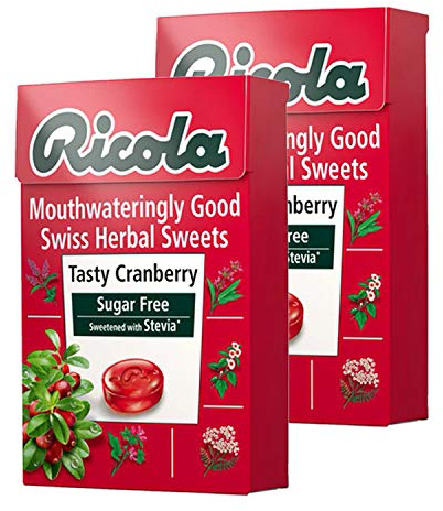 Ricola Tasty Cranberry Swiss Herb Lozenges Sugar Free Candy - 2 Pack, 2 x 45 g