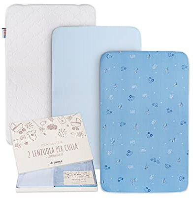 GOYSILA Next to Me Beistellbett Spannbettlaken für Chicco Next2Me Wiege 2 Teile 100% Baumwolle + 1 Wasserfester Matratzenschoner Oeko-TEX Zertif Kompatibel Matratze 83x50 Kinderkraft (Kleine Autos)