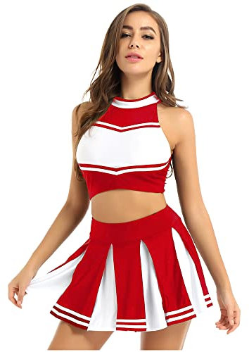 Doomiva Damen Cheerleaderin Kostüm Set Karneval Faschings Tanzkostüm Set Cheerleading Kostüm Cheerleaderuniform Halloween Tanzkleidungset Rot S
