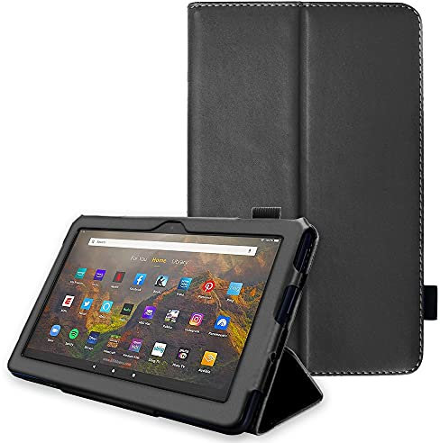 TECHGEAR Neue Fire HD 10 / HD 10 Plus Hülle - PU Leder Slim Hülle mit Ständer, Handschlaufe [Auto Schlaf/Wach] Schutzhülle Tasche für Amazon Fire HD10, HD 10 Plus (11. / 13. Generation 2023/2021)