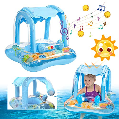 Flotador Bebe con Sombrilla,Baby Pool Float with Shade,Flotador Bebé con Asiento,Flotador Bebe con Parasol,Flotador Inflable de Natación para Bebé,Anillo de Natación Bebe,Flotador Hinchable para Bebé