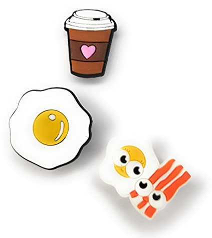 WorkedLikeACharm 3pcs Breakfast Bacon Eggs Coffee Shoe Charms for Clog Shoes Decoration Gift, Waterproof PVC, No Gemstone