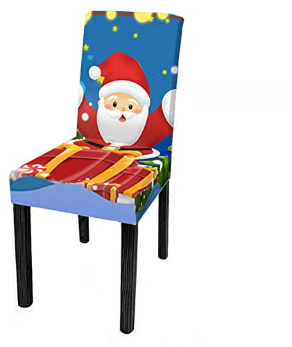 Weihnachten Stuhlhussen Stretch 2/4/6er Set, Chickw1 Universal Abnehmbare Waschbar Christmas Drucken Elastischer Stuhlbezug Für Hochzeit, Hotel, Partys Deko (Blau,6 Stück)