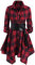 OLIPHEE Women's Shirt Dress Check Tartan Shirt Long Sleeve Blouse Mini Dress Long Top Waist Belt Plaid Shirt Skirt Red XXL