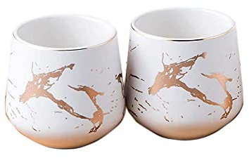 KKGUD Lot de 2 tasses à thé en céramique, style japonais, motif marbre (blanc)