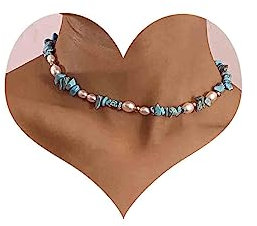 Cimenexe Bohemian Blue Türkis Halsband Perlenkette Schlüsselbein Halskette Kurze Türkis Stein Halskette Kette Blau Perlen Chokerhalskette Schmuck für Frauen und Mädchen