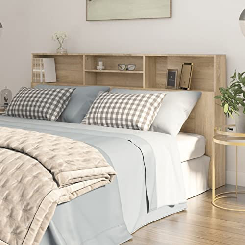 Norheim Kopfteil mit Ablagen Kopfteil-Regal Kopfteil mit Aufbewahrung, Bettkopfteil Kopfteil aus Holz Wandmontage Stauraum für jedes Schlafzimmer Sonoma Eiche 200x19x103,5 cm