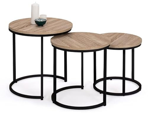 IDMarket - Lot de 3 Tables Basses gigognes Detroit Rondes 35/40/45 Design Industriel