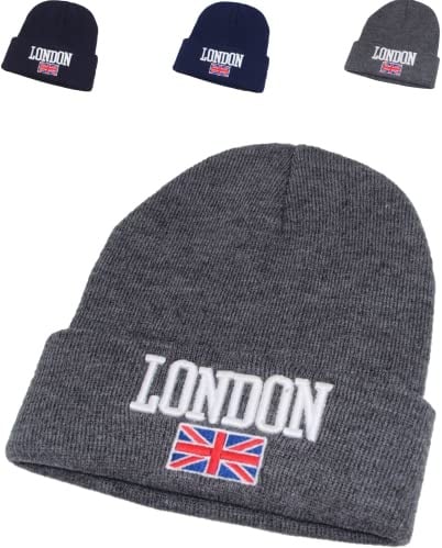 TheWhiteWater Limited Winter Thermal Beanie Hats, London Union Flag Hat, Warm & Stretchy Smart Fitting Cap, Unisex, Men, Women, Boys & Girls Machine Knitted Soft Woolly, Gift Idea
