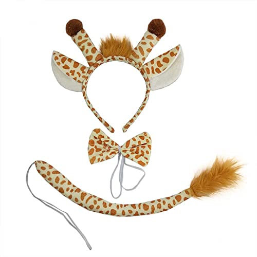 Ahaimy 3TLG Giraffe Kostüm Set,Tier-Stirnband Mit Ohr-Schwanz-Fliege,Tierohren Stirnband,Tierstirnband Für Kinder,Kinder Karneval,Halloween Maskerade,Kindergeburtstag