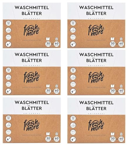 Fresh & More Waschmittel-Blätter 180 Blatt (6er Pack), Frühlingsfrische, Waschmaschinen Waschblätter bis zu 360 Waschgänge