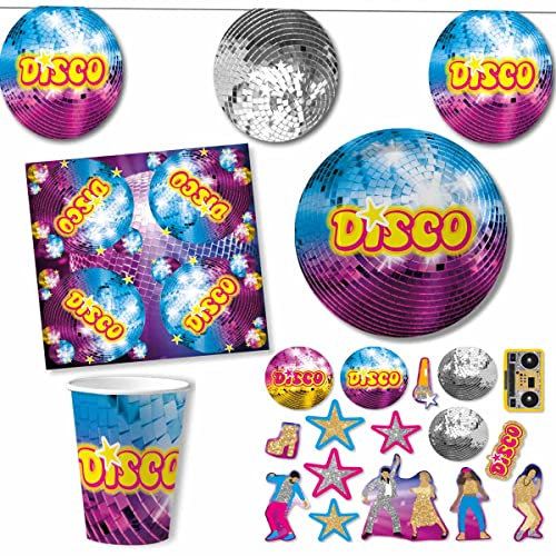 Disco Partyset mit Teller, Becher, Servietten, Konfetti, Wimpelkette // * Disco * Partydekoration // DH-Konzept
