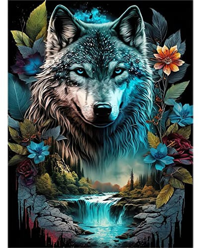 CEOVR Wolf DIY 5D Diamant Painting Bilder Erwachsene,Diamond Painting Set,Blumen UND Wald Full Strasssteine Stickerei Kreuzstich Set,für Home,Décor,Wand(30 x 40 cm)
