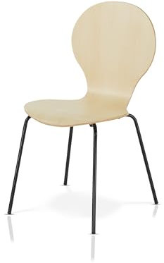 KHG Stapelstuhl Esszimmerstuhl Stuhl aus Schichtholz mit Birke-Dekor - Sitzhöhe 45 cm, Stuhlbeine aus Metall - stapelbar für Esszimmer Gastronomie Büro