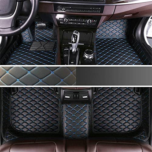 Personalisierung Anpassen Autofussmatten - 3D Luxus PU-Leder Auto Fussmatten Massanfertigung, Nach Maß Fußmatten Kompatibel mit 99% AutoMarke Modell (Schwarz Blau)