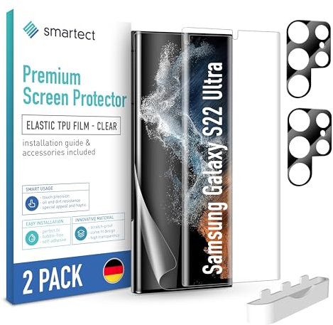 smartect TPU Pellicola Protettiva [2 + 2 Pezzi] compatibile con Samsung Galaxy S22 Ultra, Schermo + Fotocamera, Copre l'intero Display, Proteggi Schermo Anti-Bolle, Anti-Impronte