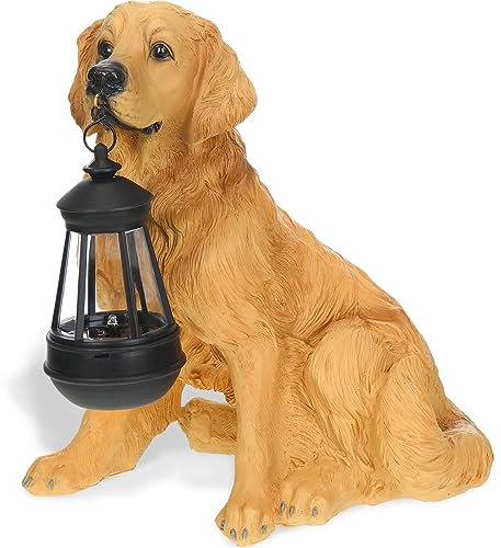 Baquler Weihnachtliche Hundestatue mit Laterne Harz Golden Retriever Statue Led Realistische Hund Solarleuchten Winddicht Lampe Rasen Ornamente Vorhof Dekorationen Outdoor für Veranda Zuhause Terrasse