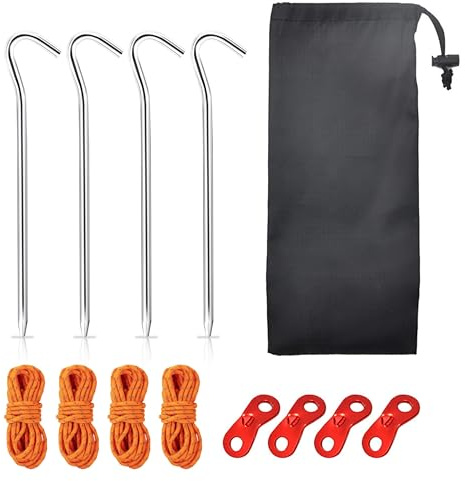 Corde de Tente Réfléchissante Piquet de Tente Corde avec 4 Tendeur de Tente et 4 Sardines pour Tente de Camping Randonnée Bâche